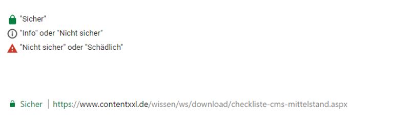 Abbildung der Browser-Symbole (Chrome)  zur Anzeige, ob die Verbindung sicher ist