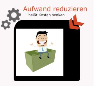 Mann auf Geldhaufen: Ein Content Management System reduziert Aufwand und Kosten