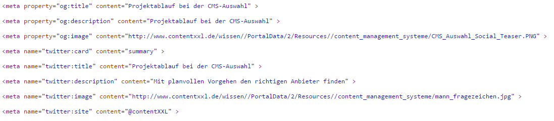 Meta-Angaben für Open Graph und Twitter:Cards