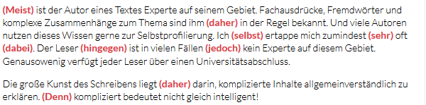 Anzeige von Füllwörtern im Text